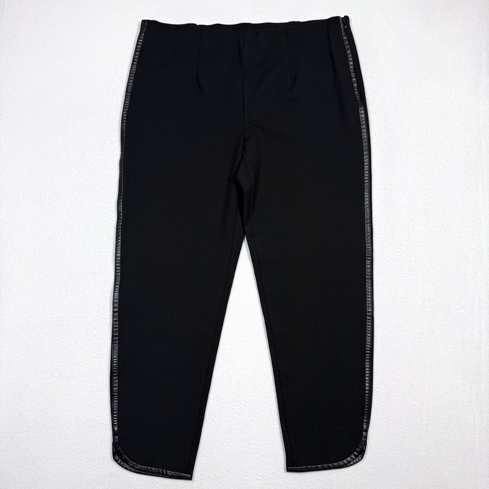 Ming Wang Pants Womens Large Faux Leather Trim Minimalist‎ Quiet Luxury Waist 34